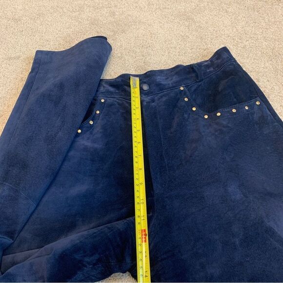 𝅺DANIER Leather vintage dark blue suede studded pants Sz 14 - Picture 6 of 9
